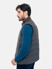 Grey Wool Structured Sleeveless Quilted Jacket