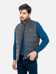 Grey Wool Structured Sleeveless Quilted Jacket