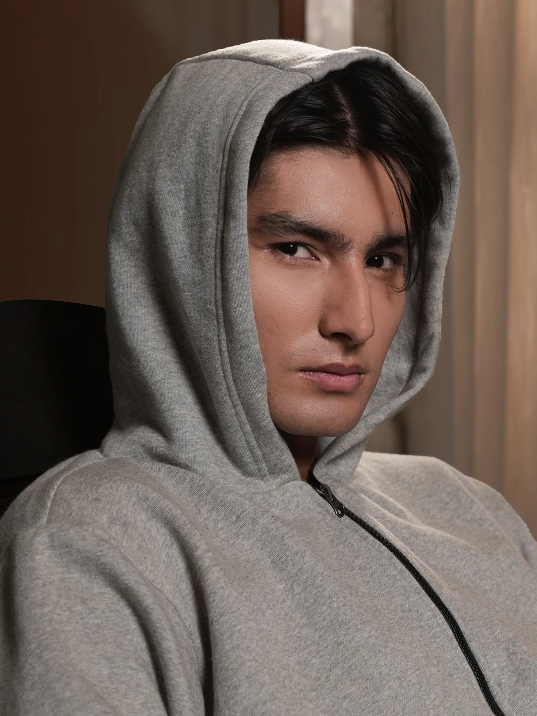 Grey Zipper Hoodie Jacket