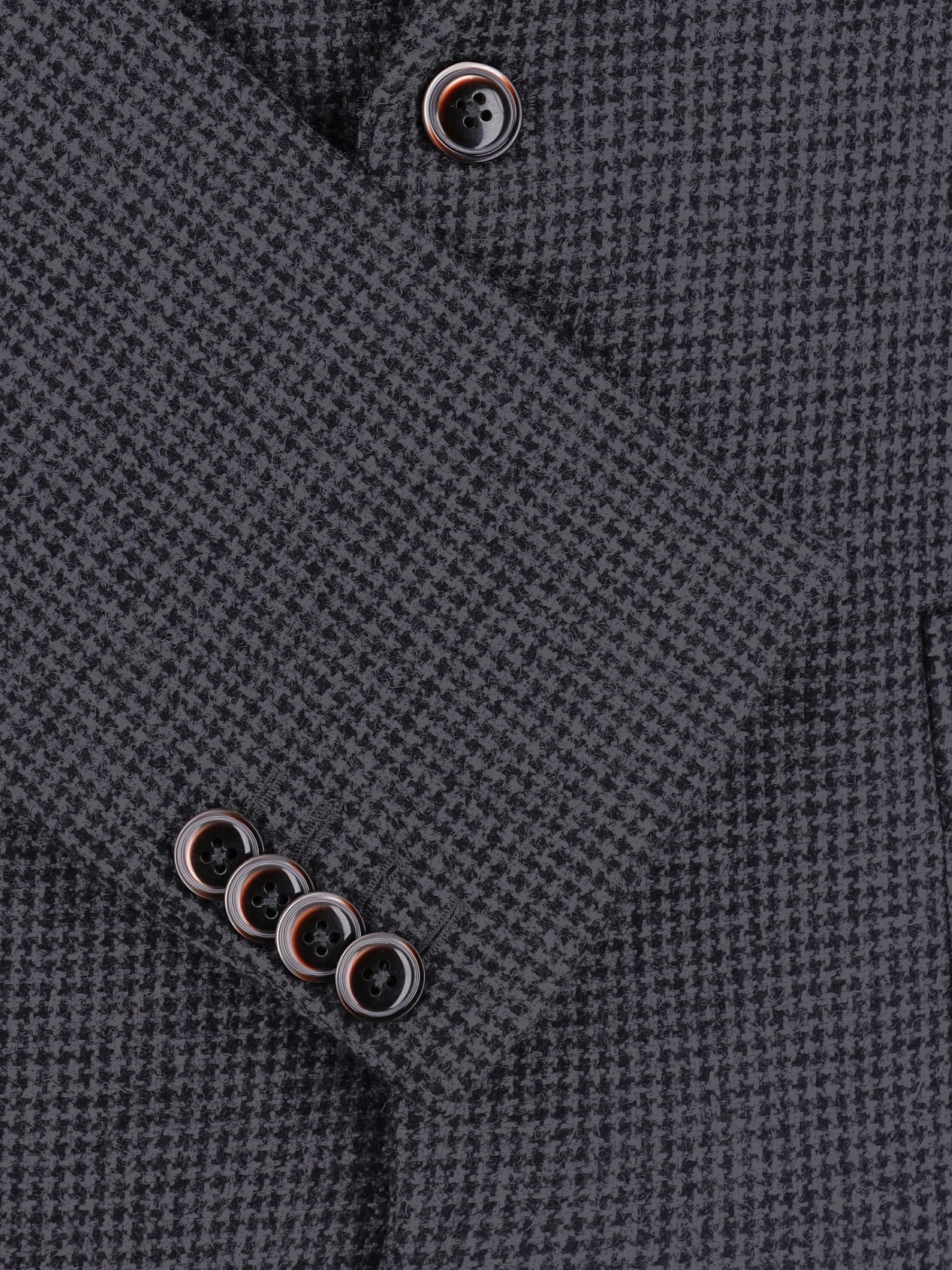 Grey & Black Houndstooth Wool Blended Blazer
