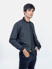 Grey & Black Wool Blended Bomber Jacket - Limited Edition