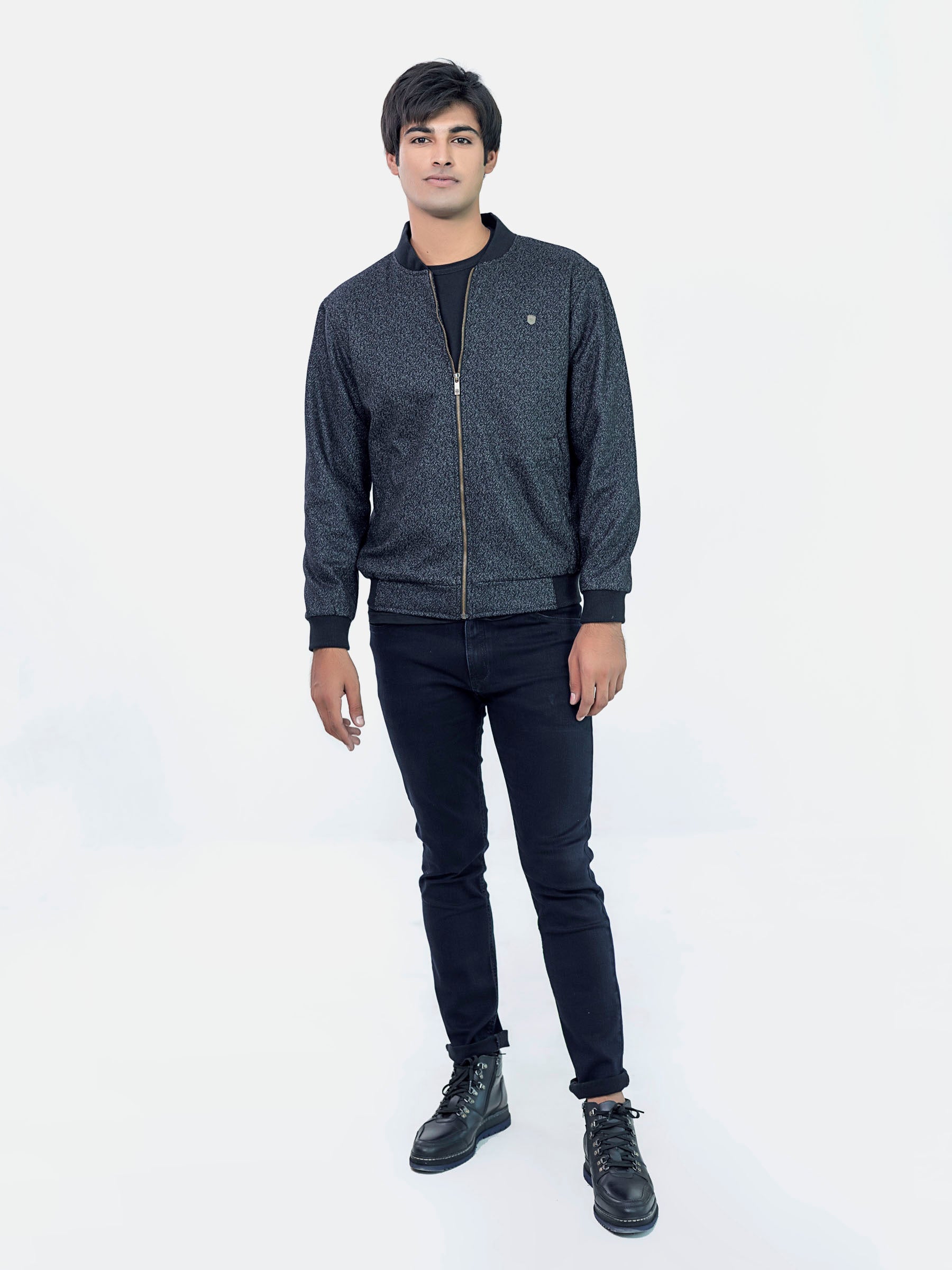Grey & Black Wool Blended Bomber Jacket - Limited Edition