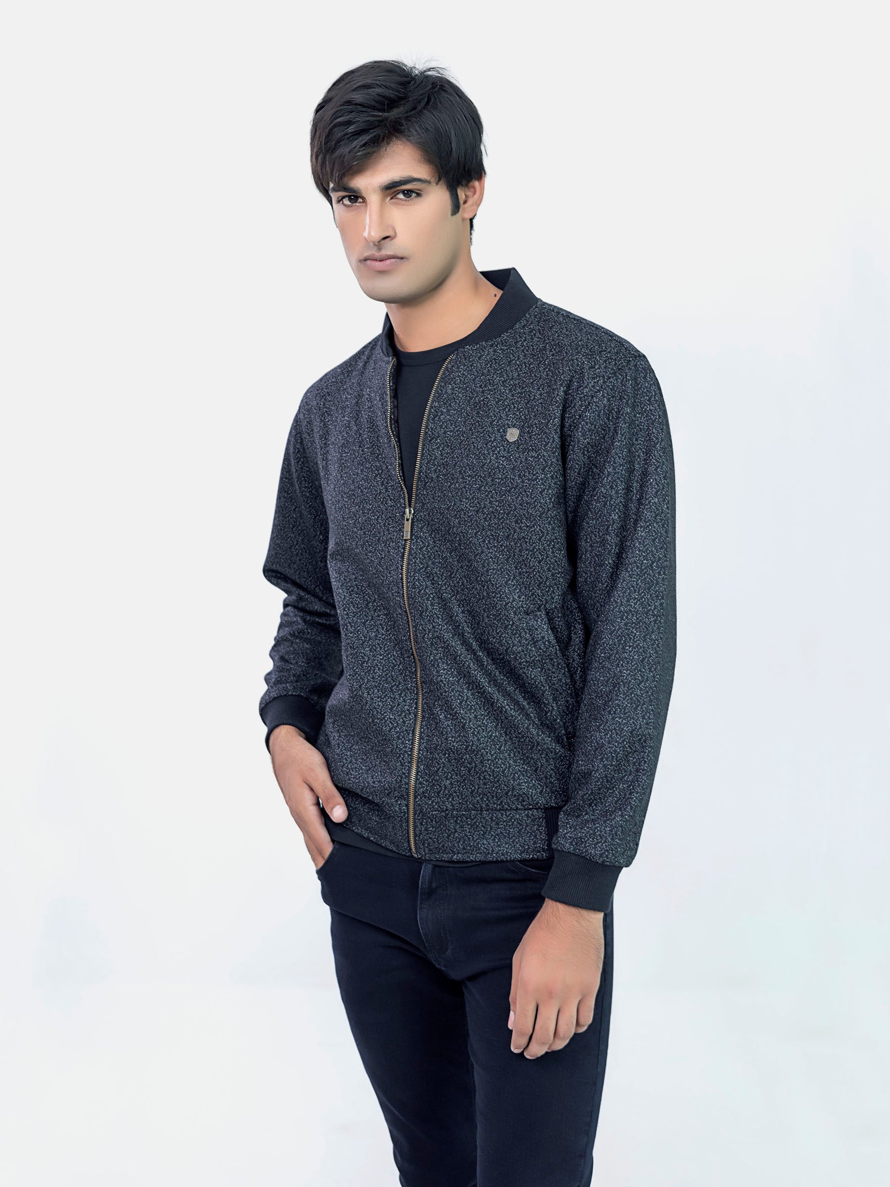 Grey & Black Wool Blended Bomber Jacket - Limited Edition