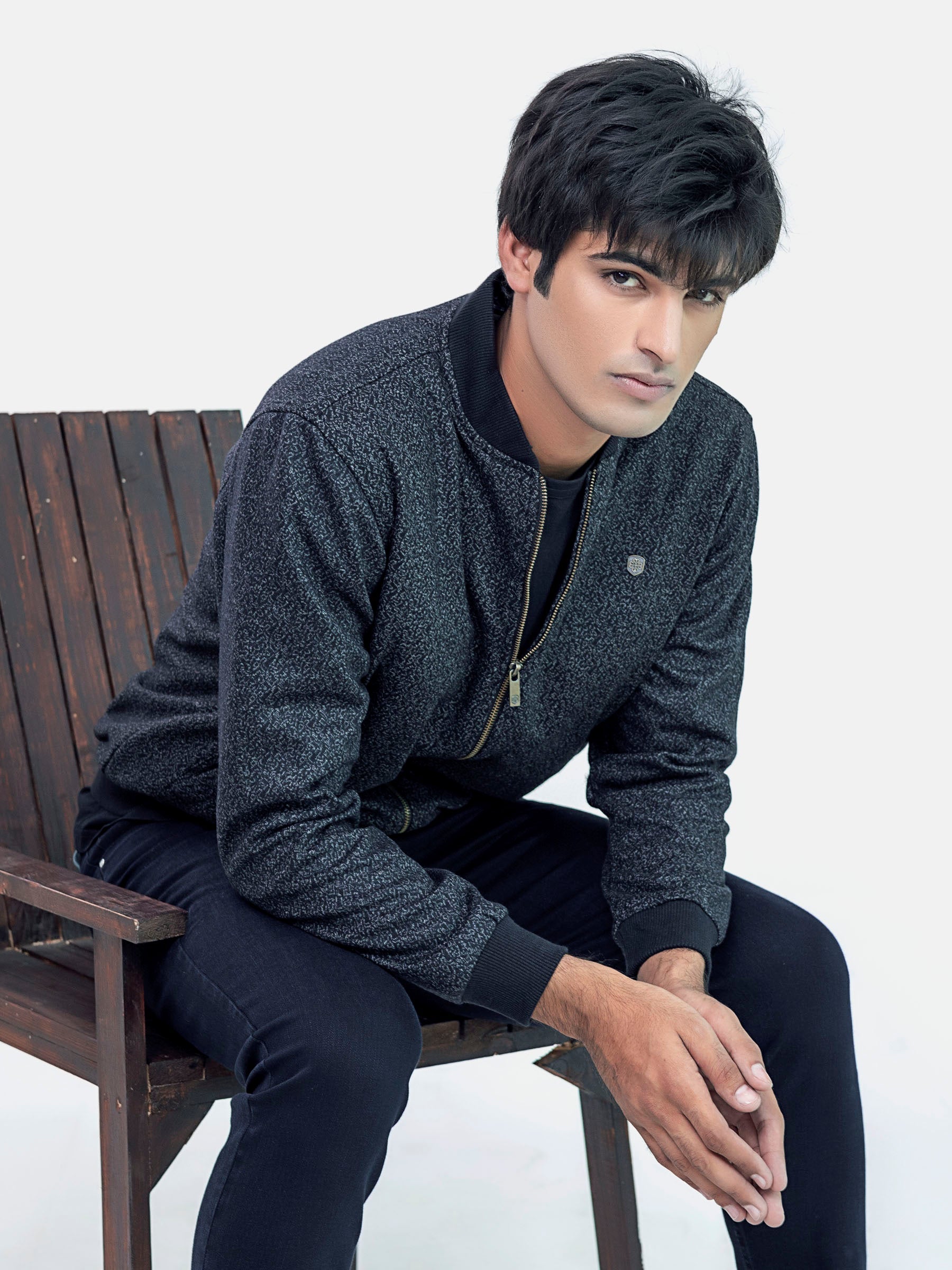 Grey & Black Wool Blended Bomber Jacket - Limited Edition