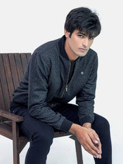 Grey & Black Wool Blended Bomber Jacket - Limited Edition