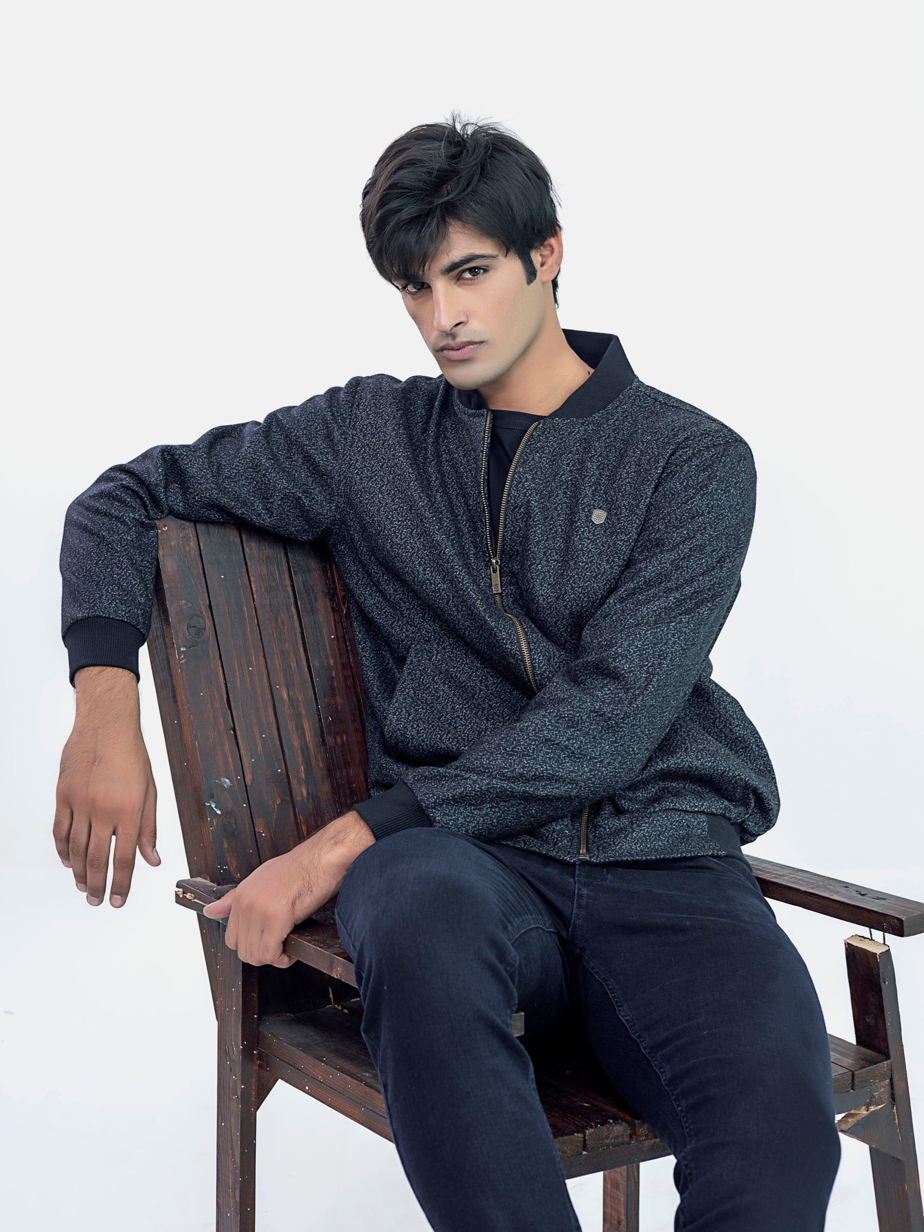 Grey & Black Wool Blended Bomber Jacket - Limited Edition