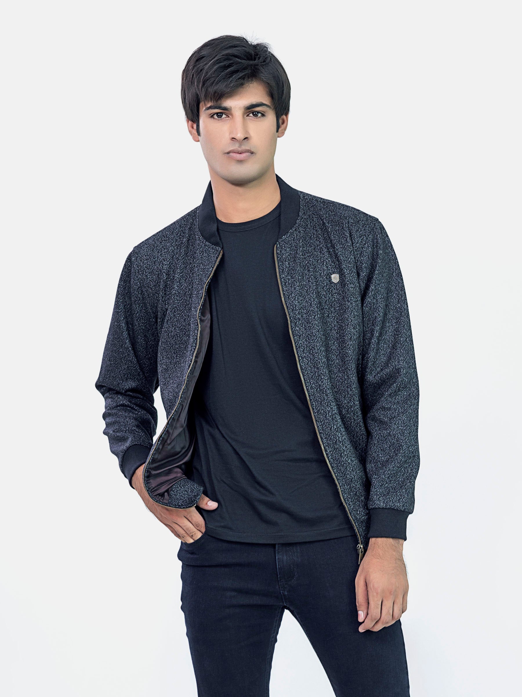 Grey & Black Wool Blended Bomber Jacket - Limited Edition