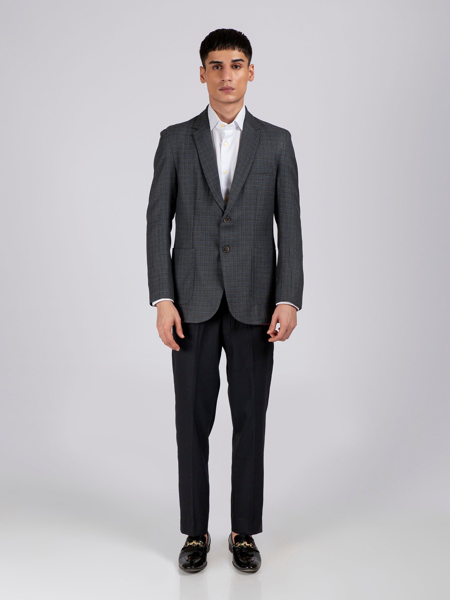 Grey & Blue Checkered Blazer