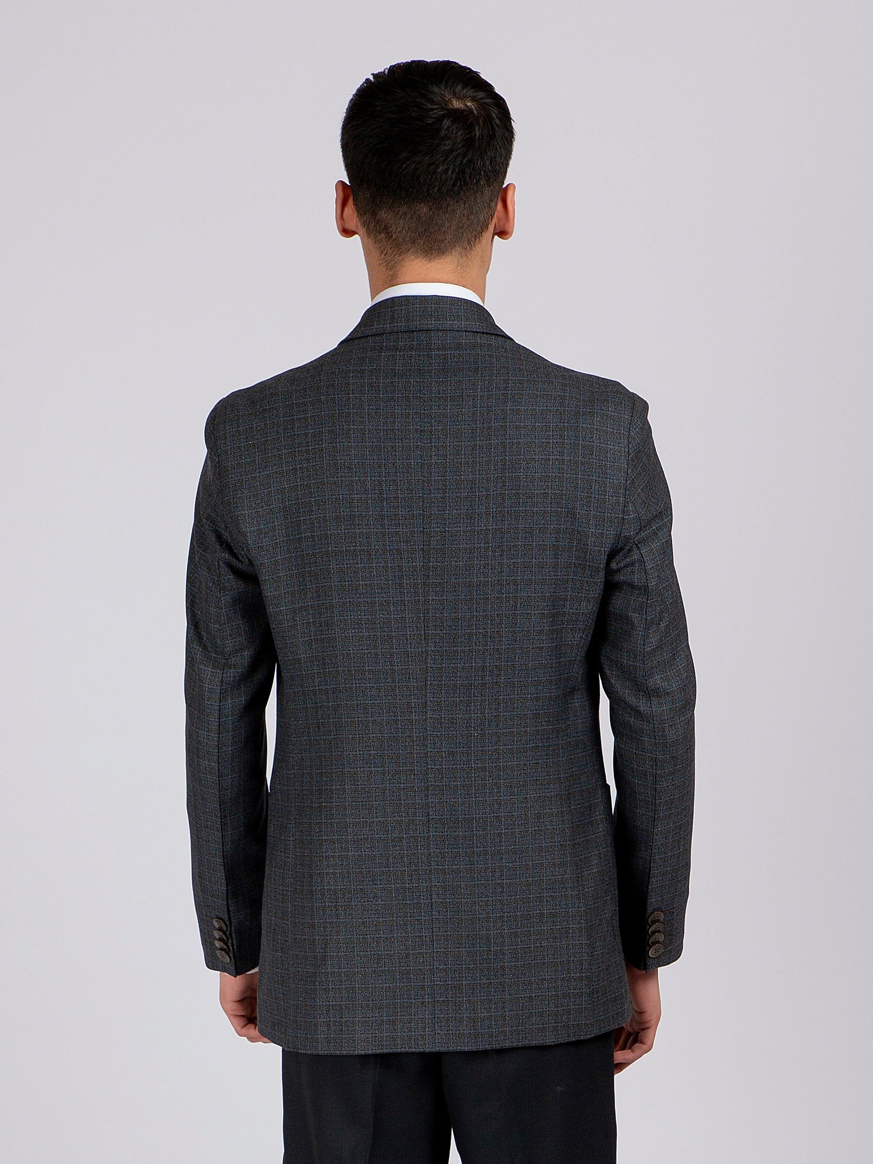 Grey & Blue Checkered Blazer