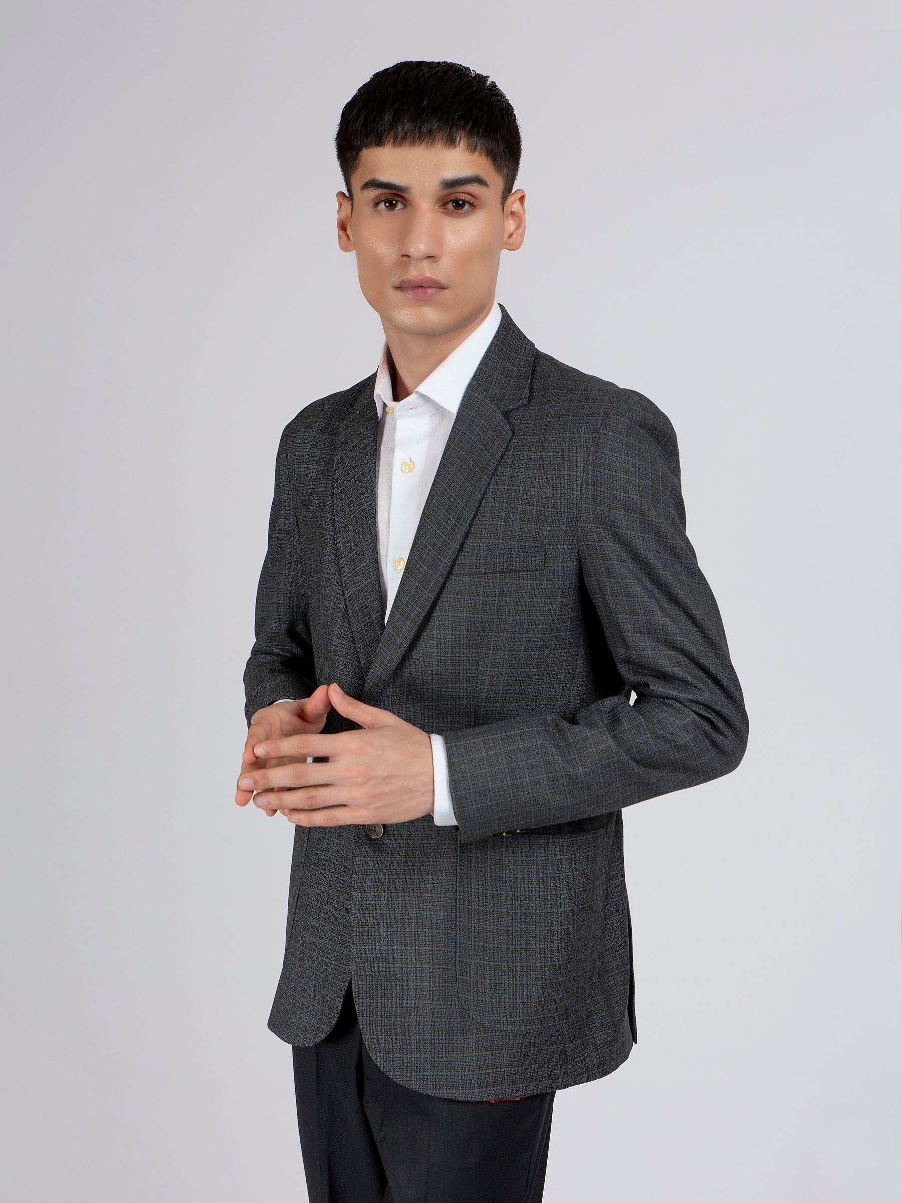 Grey & Blue Checkered Blazer