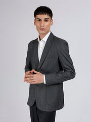 Grey & Blue Checkered Blazer