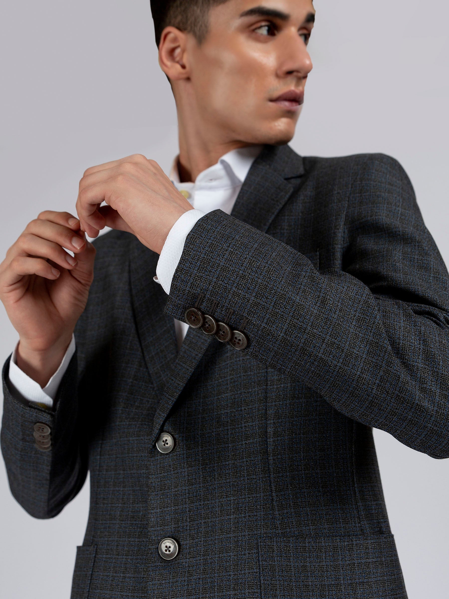 Grey & Blue Checkered Blazer
