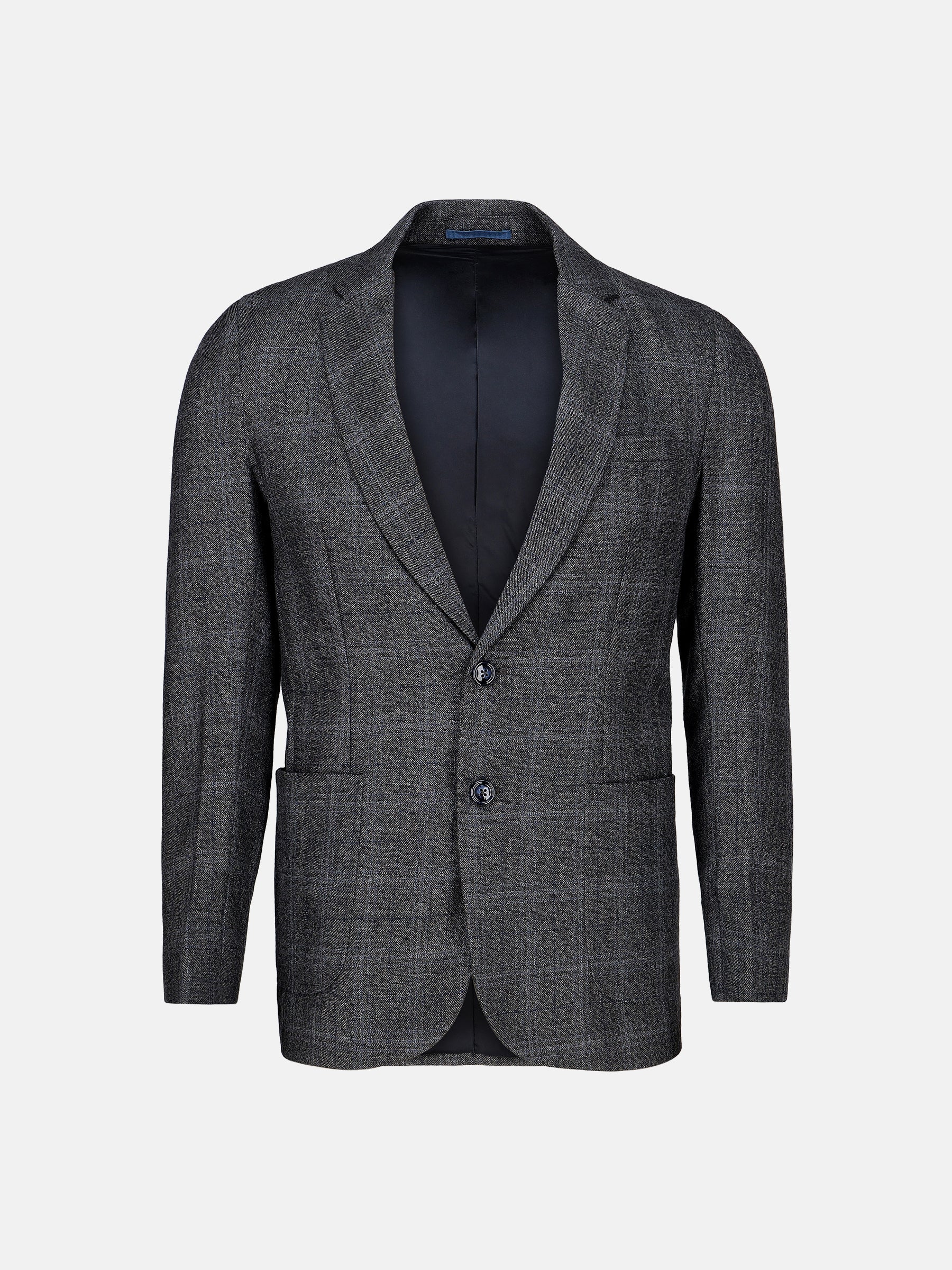 Grey & Blue Checkered Wool Cashmere Blazer - Sartoria