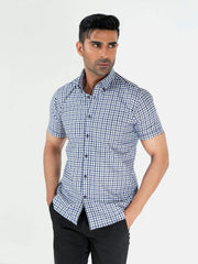 Grey & Blue Gingham Half Sleeve Shirt