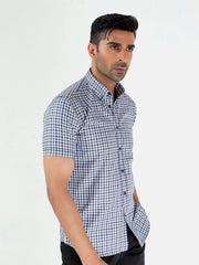 Grey & Blue Gingham Half Sleeve Shirt