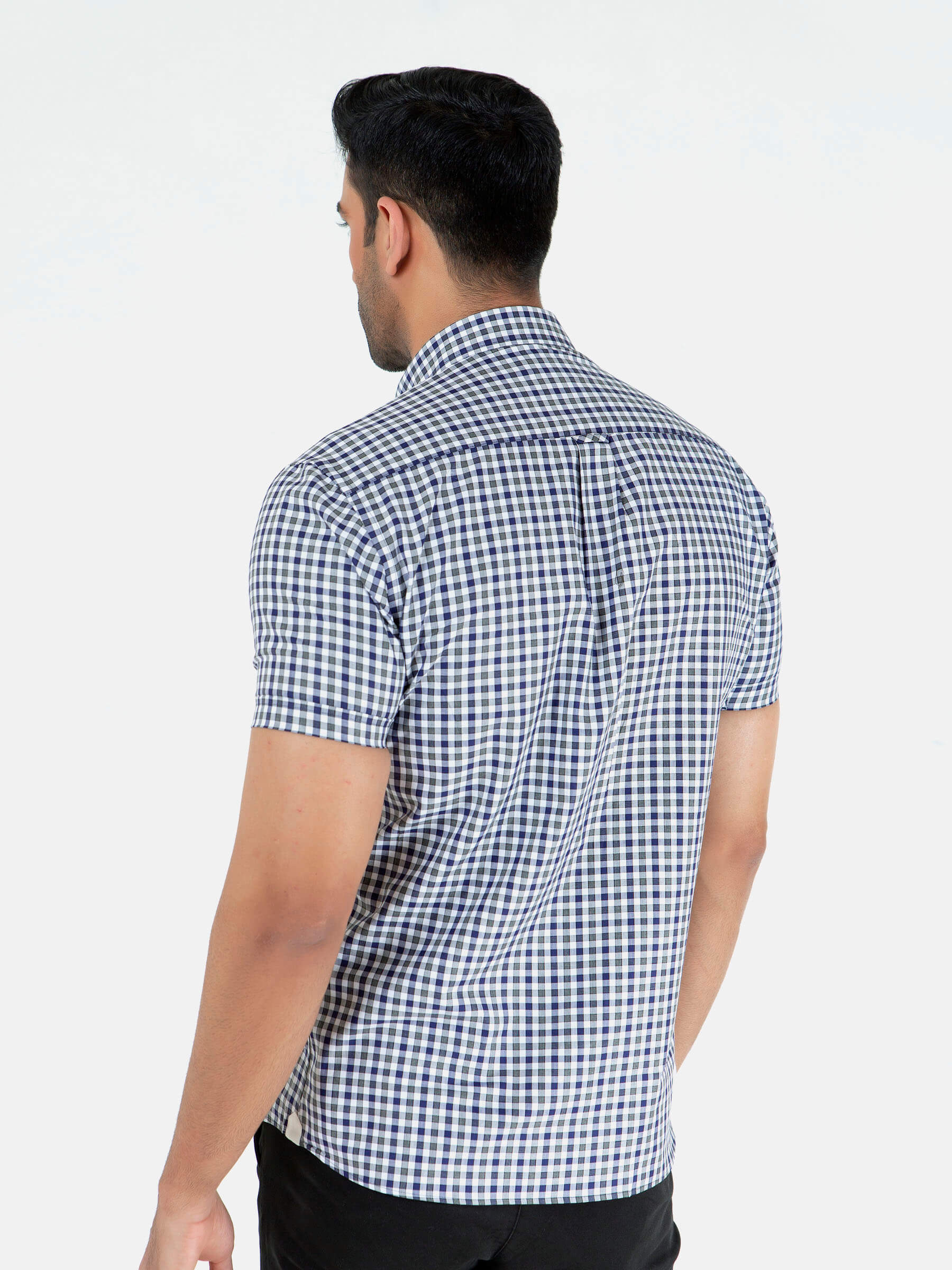 Grey & Blue Gingham Half Sleeve Shirt