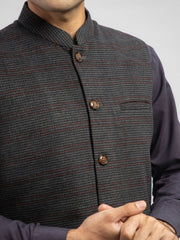 Grey & Maroon Checkered Wool Blended Waistcoat