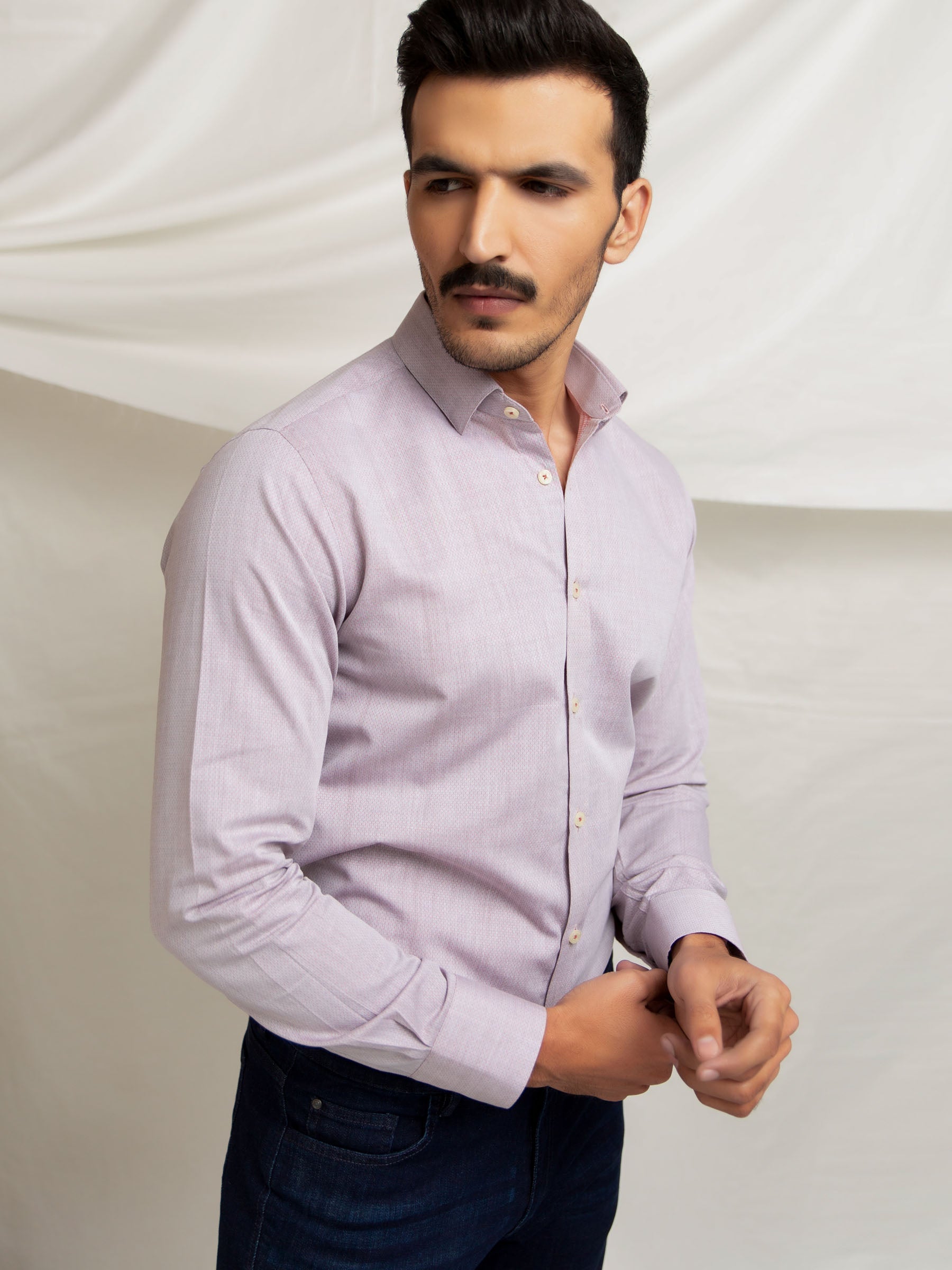Grey & Peach Dobby Formal Shirt