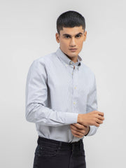 Grey & White Herringbone Striped Shirt