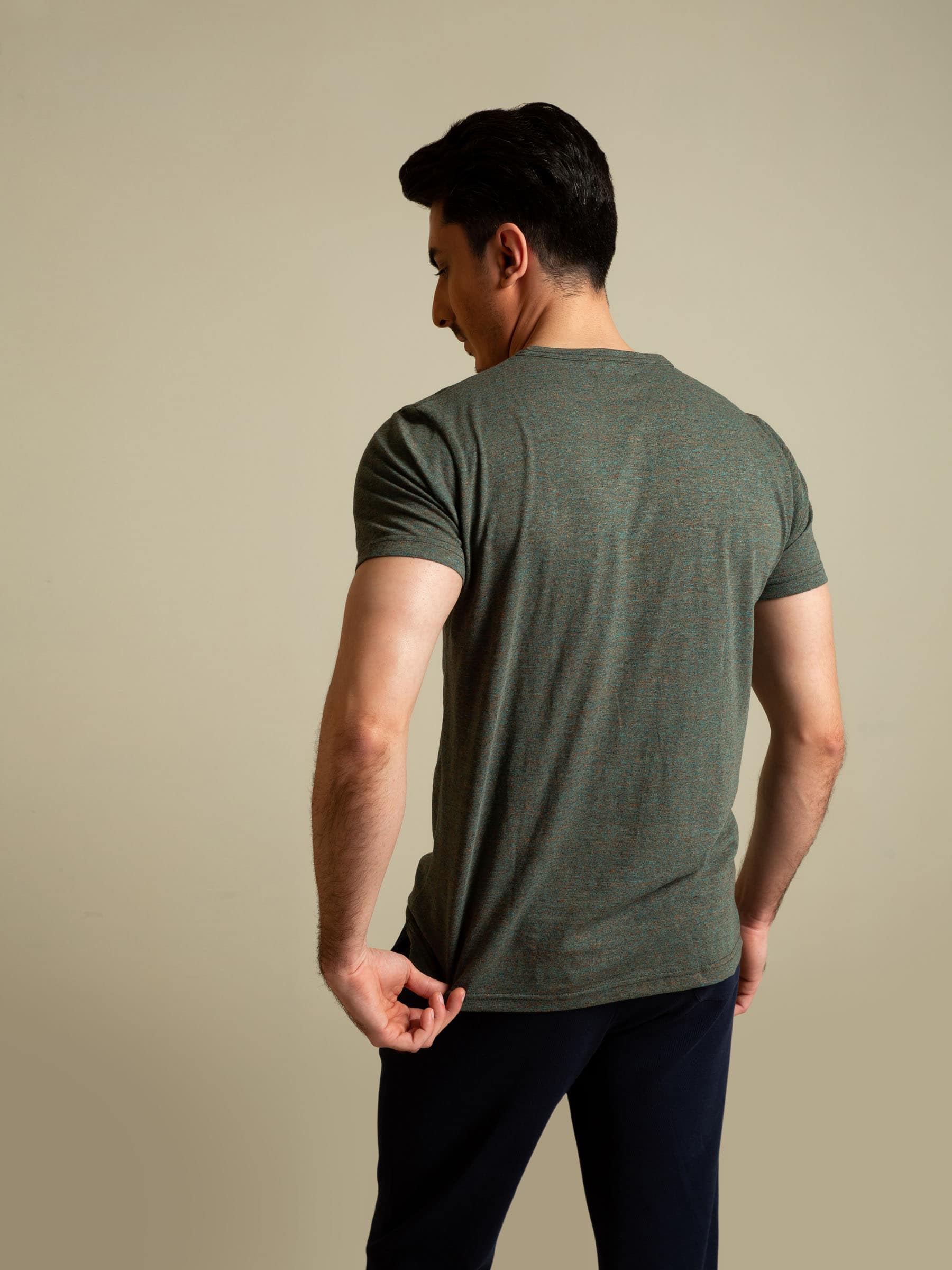 Greyish Blue Marl Crew Neck T-Shirt