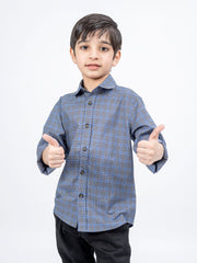 Greyish Blue Tartain Plaid Checkered Shirt