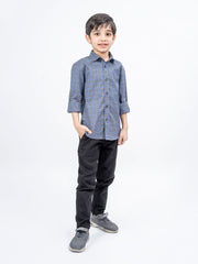 Greyish Blue Tartain Plaid Checkered Shirt