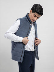 Greyish Blue Wool Blended Sleeveless Quilted Jacket