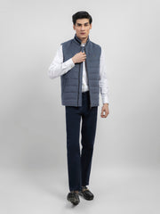 Greyish Blue Wool Blended Sleeveless Quilted Jacket
