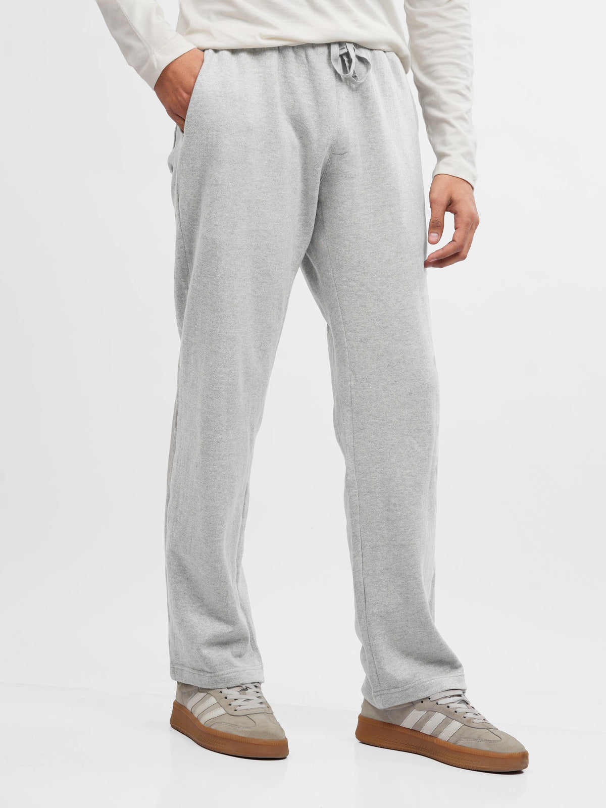 Heather Grey Sporty Regular Fit Knitted Pajama