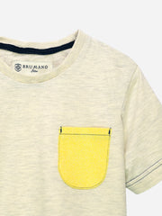 Heather Grey T-Shirt With Contrasting Yellow Pocket