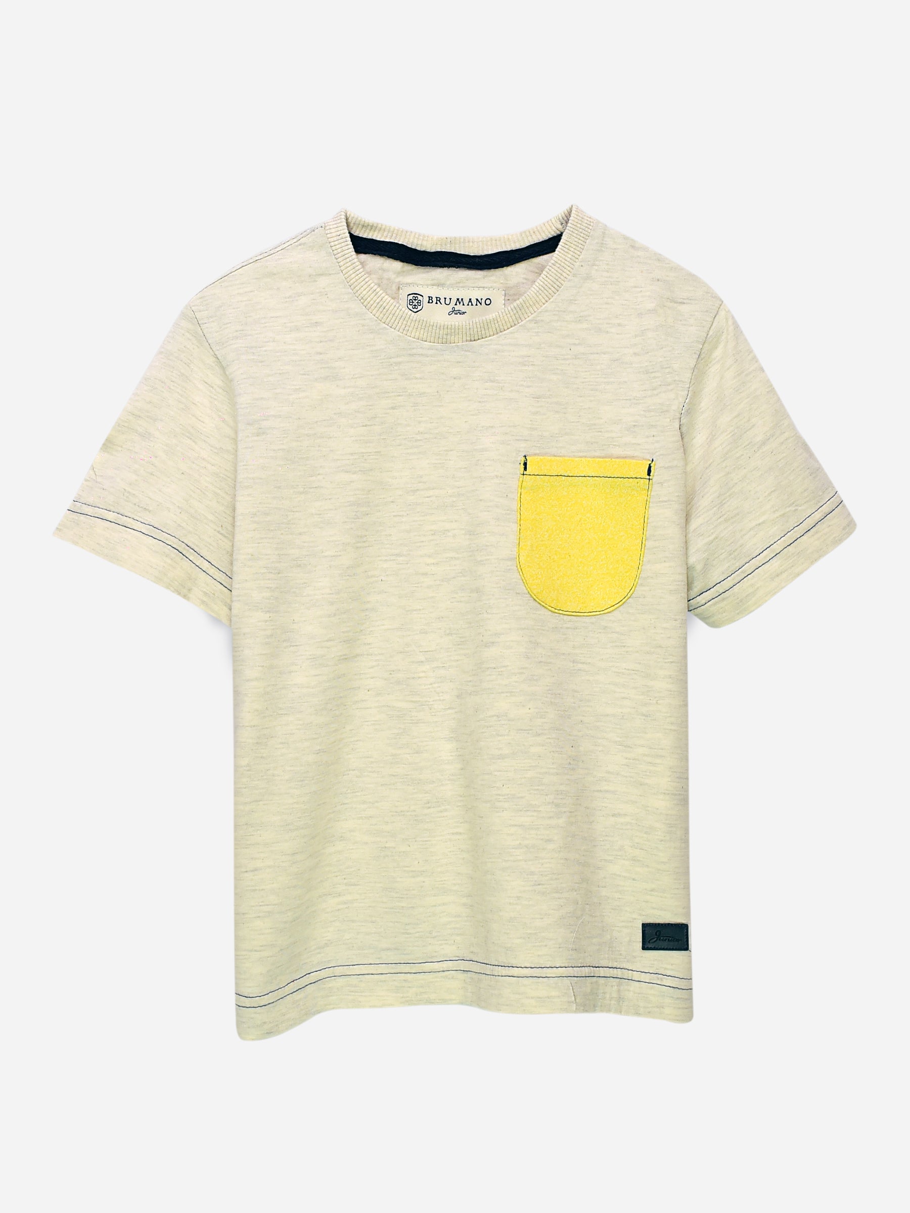 Heather Grey T-Shirt With Contrasting Yellow Pocket
