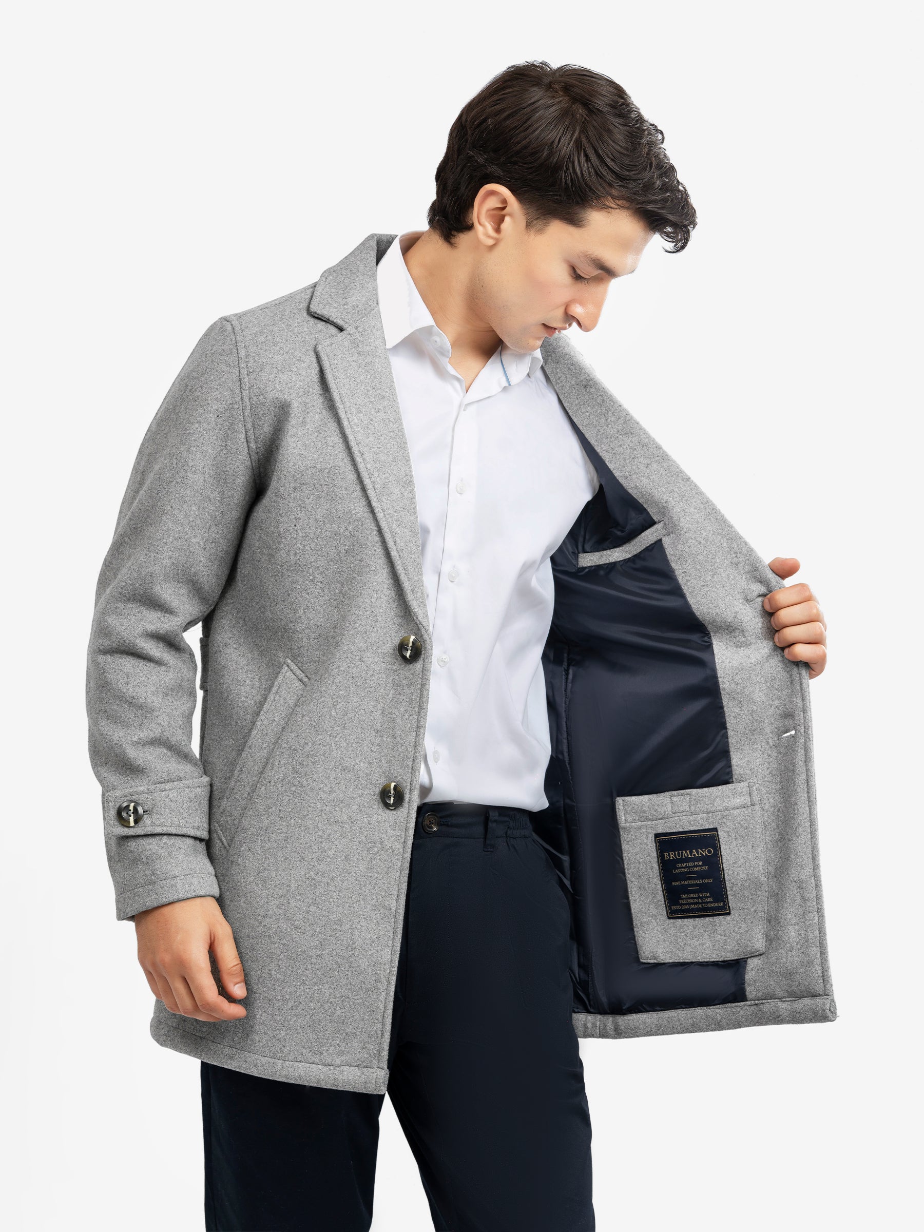 Heather Grey Wool Blended Over Coat