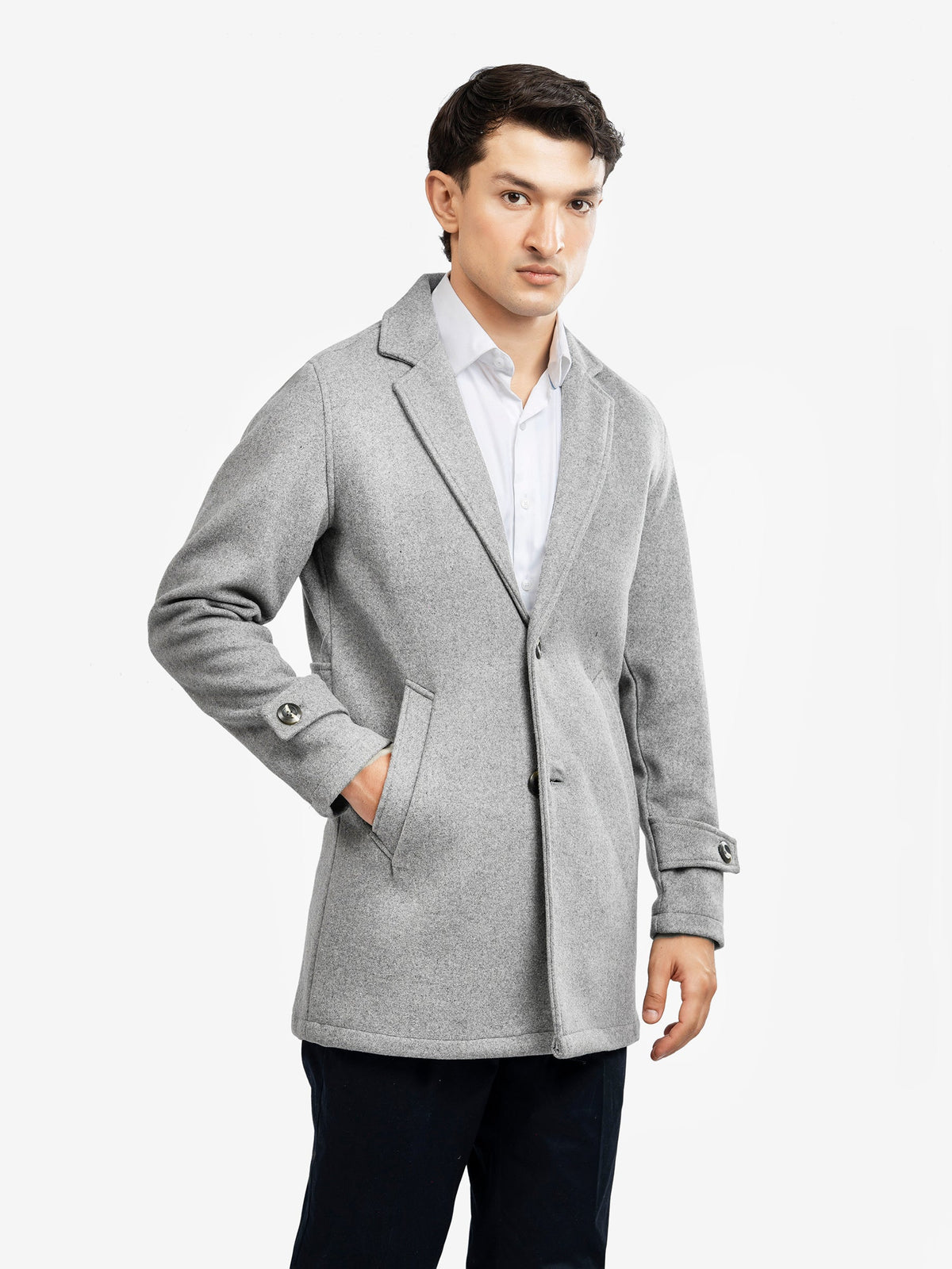 Heather Grey Wool Blended Over Coat