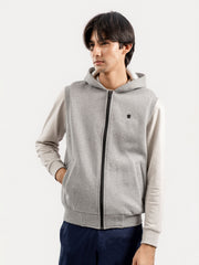 Heather Grey Sleeveless Zipper Jacket With Hoodie