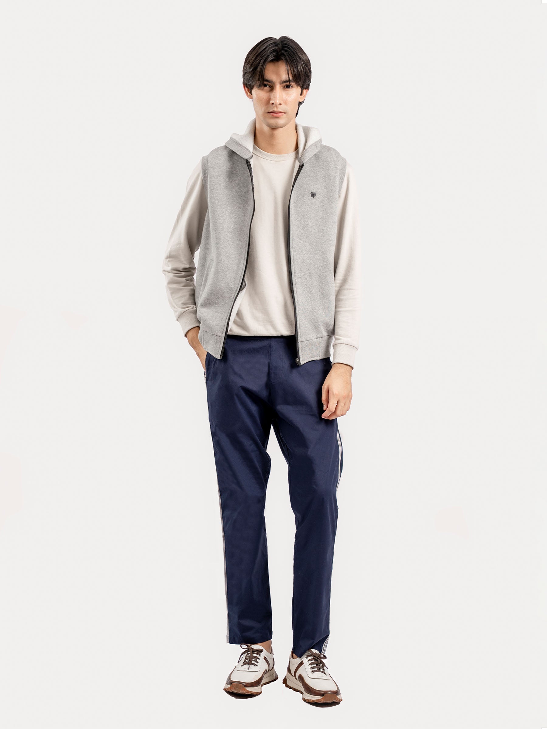 Heather Grey Sleeveless Zipper Jacket With Hoodie
