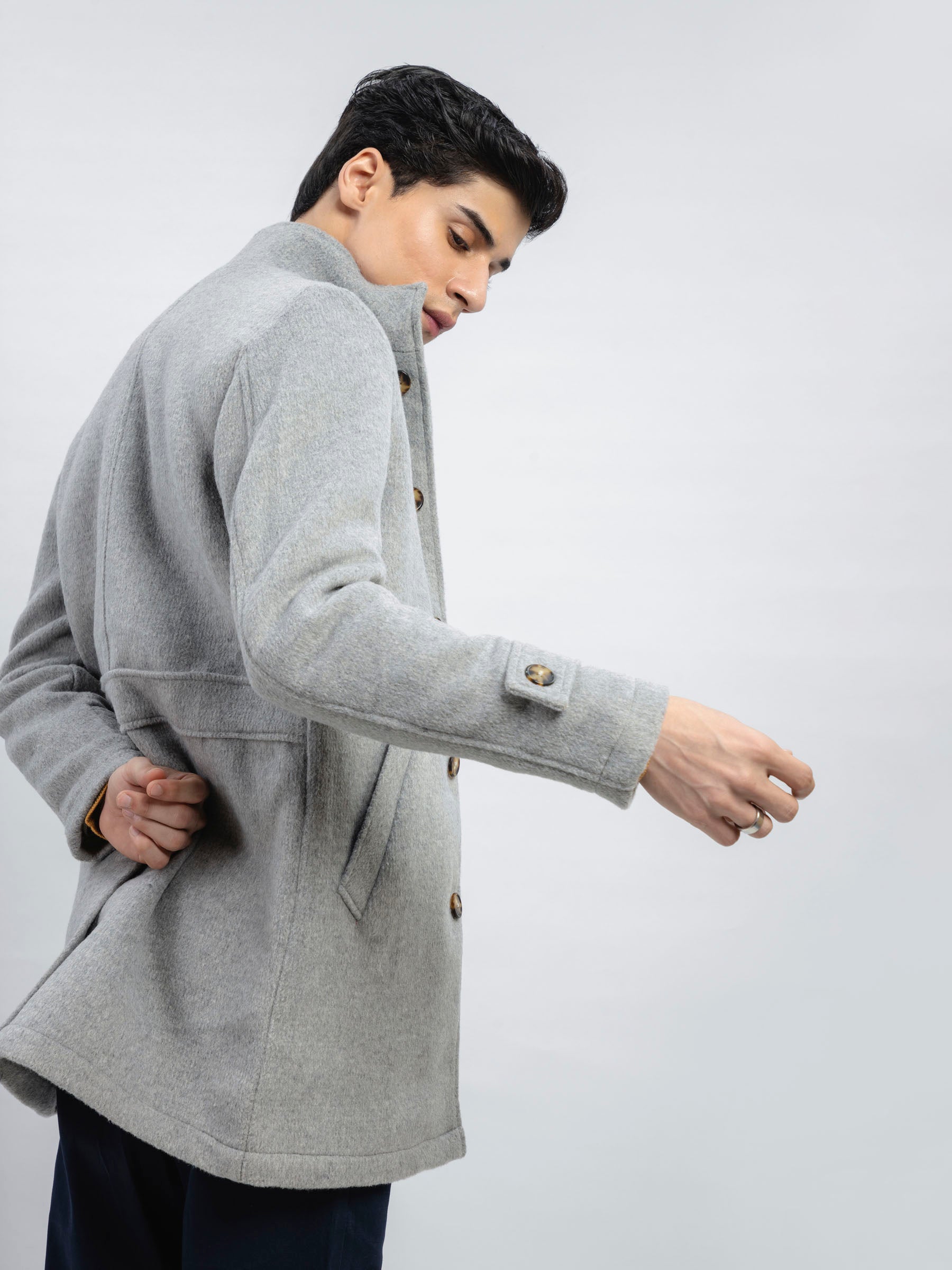 Heather Grey Wool Blended Long Coat - Limited Edition