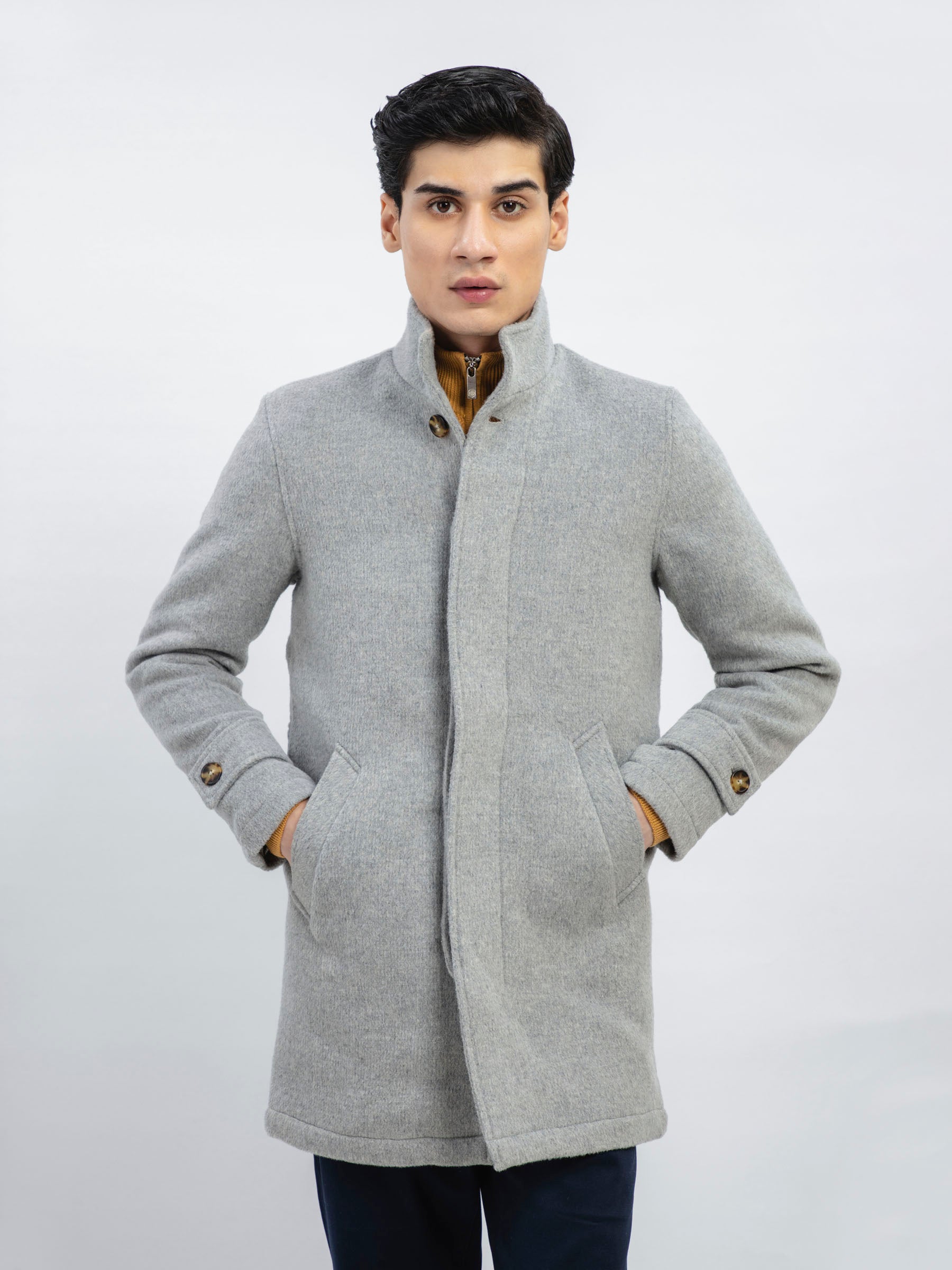 Heather Grey Wool Blended Long Coat - Limited Edition
