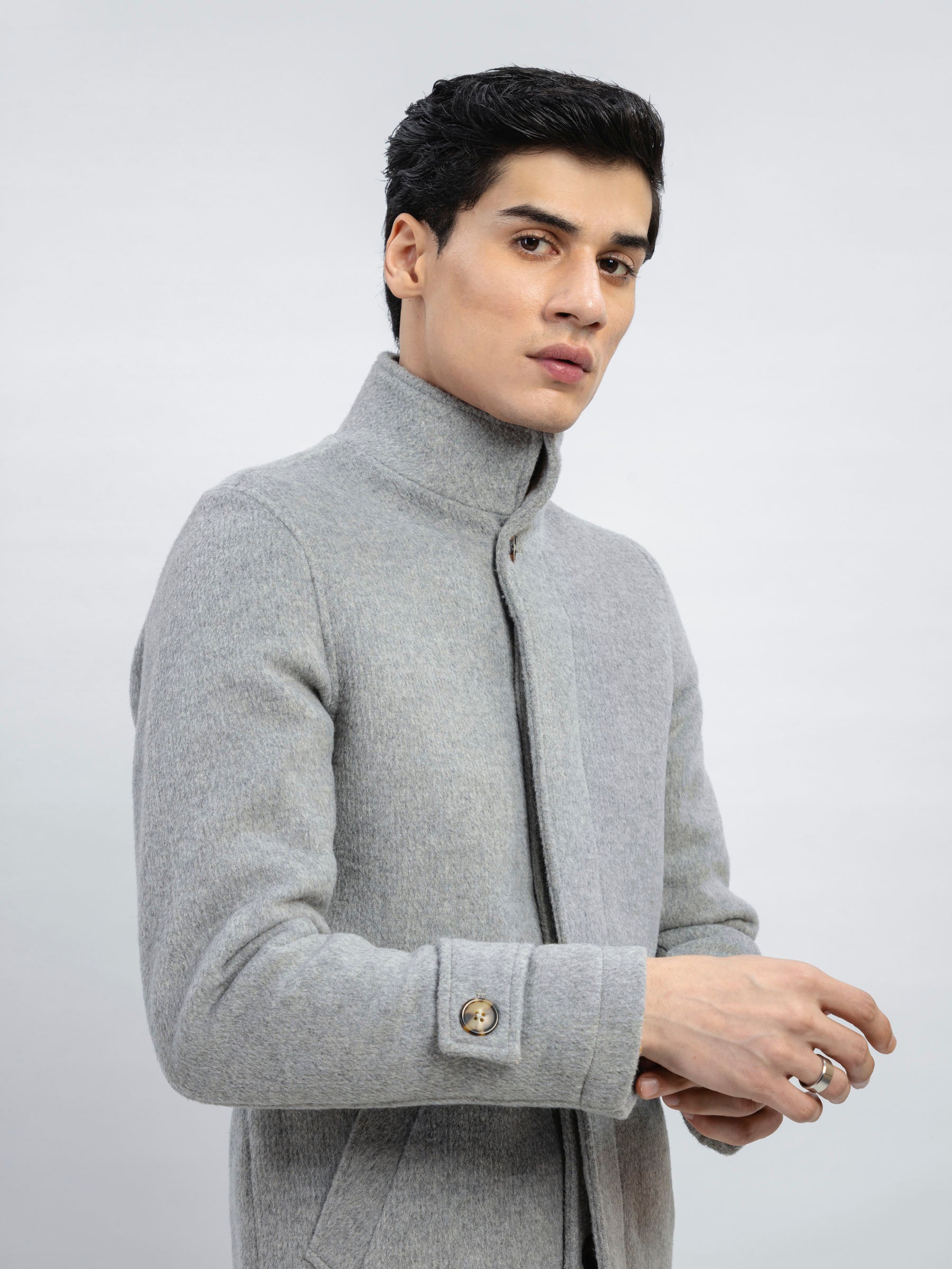 Heather Grey Wool Blended Long Coat - Limited Edition