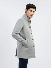 Heather Grey Wool Blended Long Coat - Limited Edition