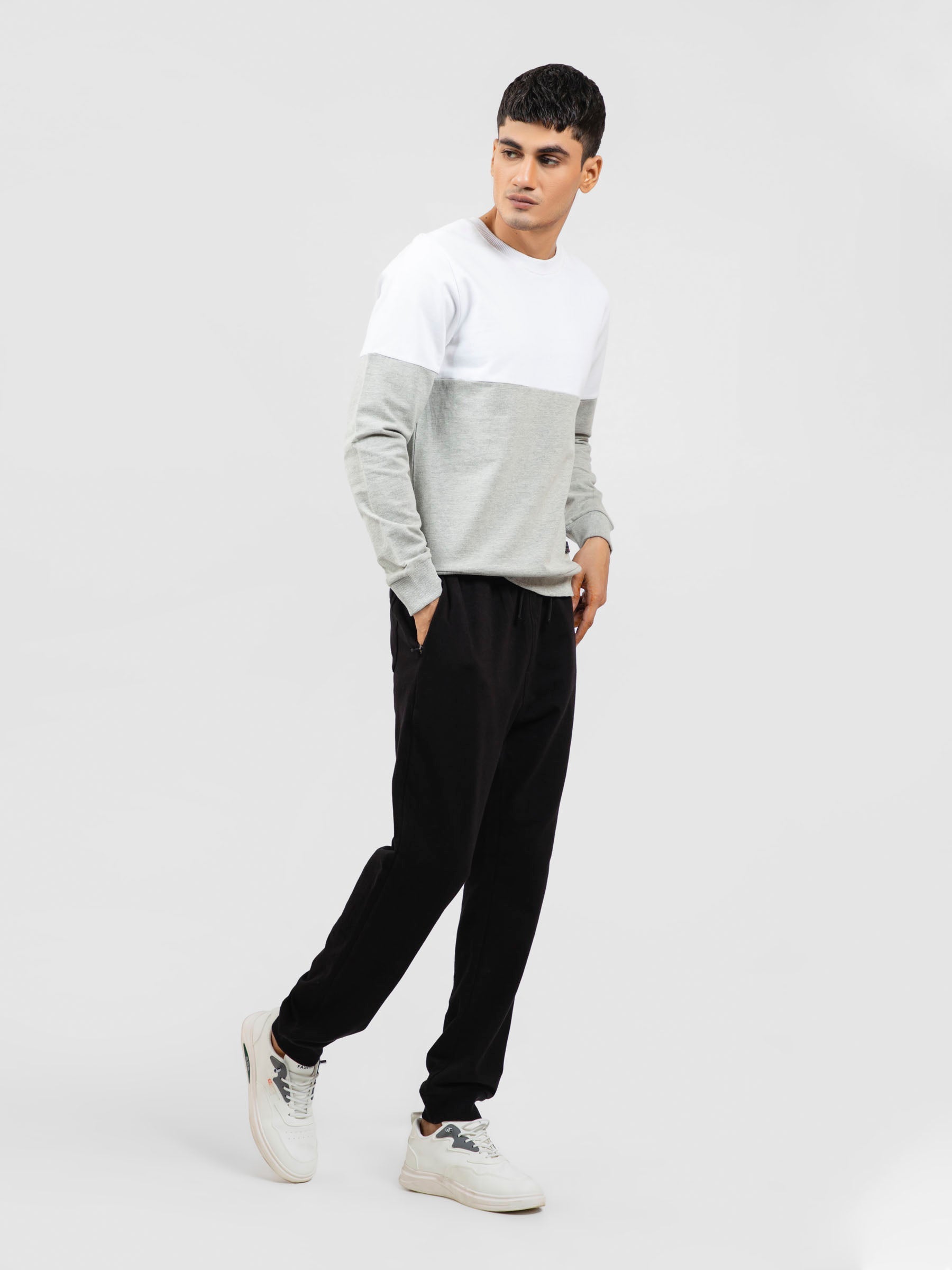 Heather Grey & White Crewneck Sweatshirt
