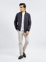 Indigo Blue Herringbone Structured Bomber Jacket
