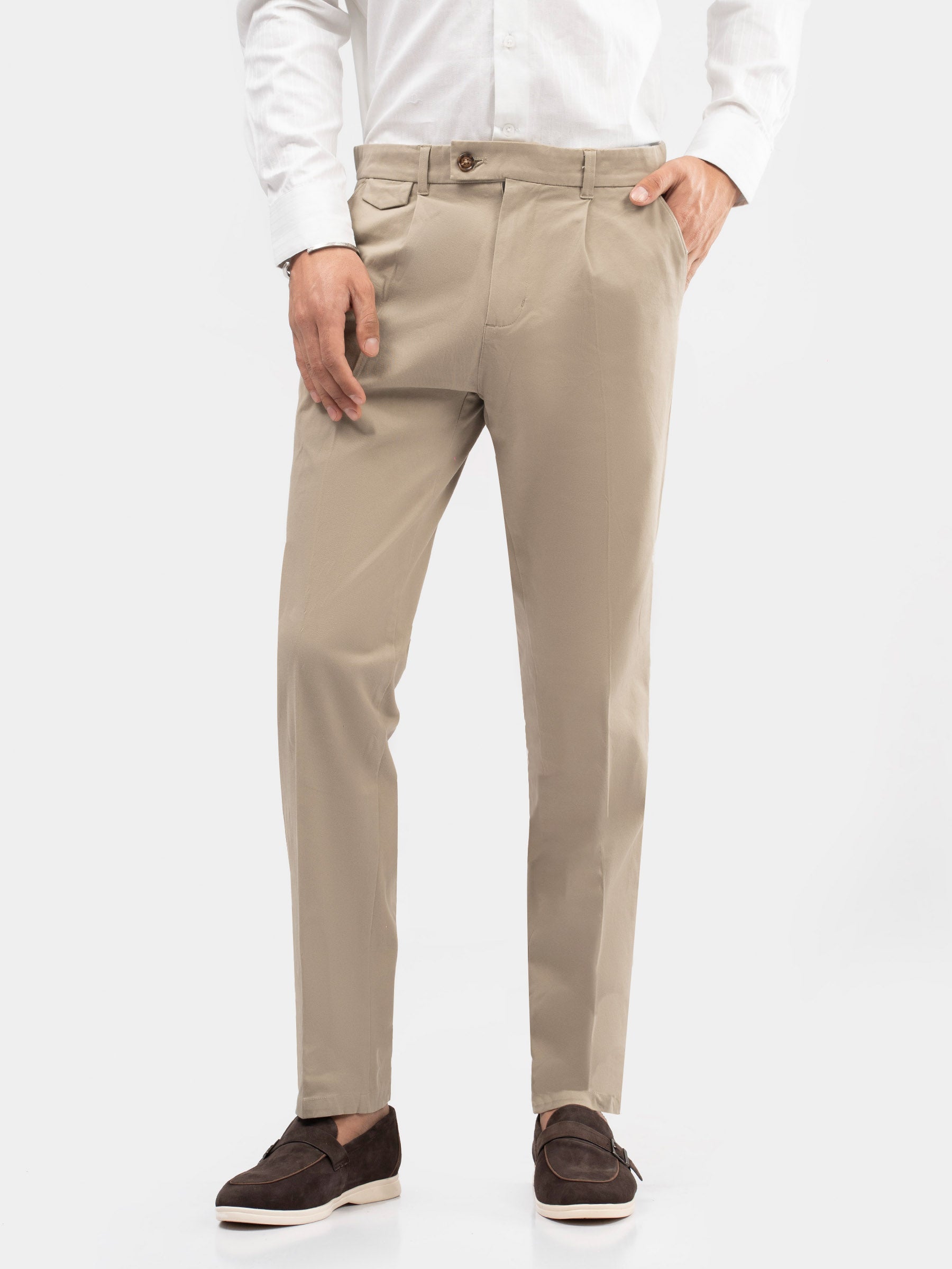 Khaki Chino With Front Pleats