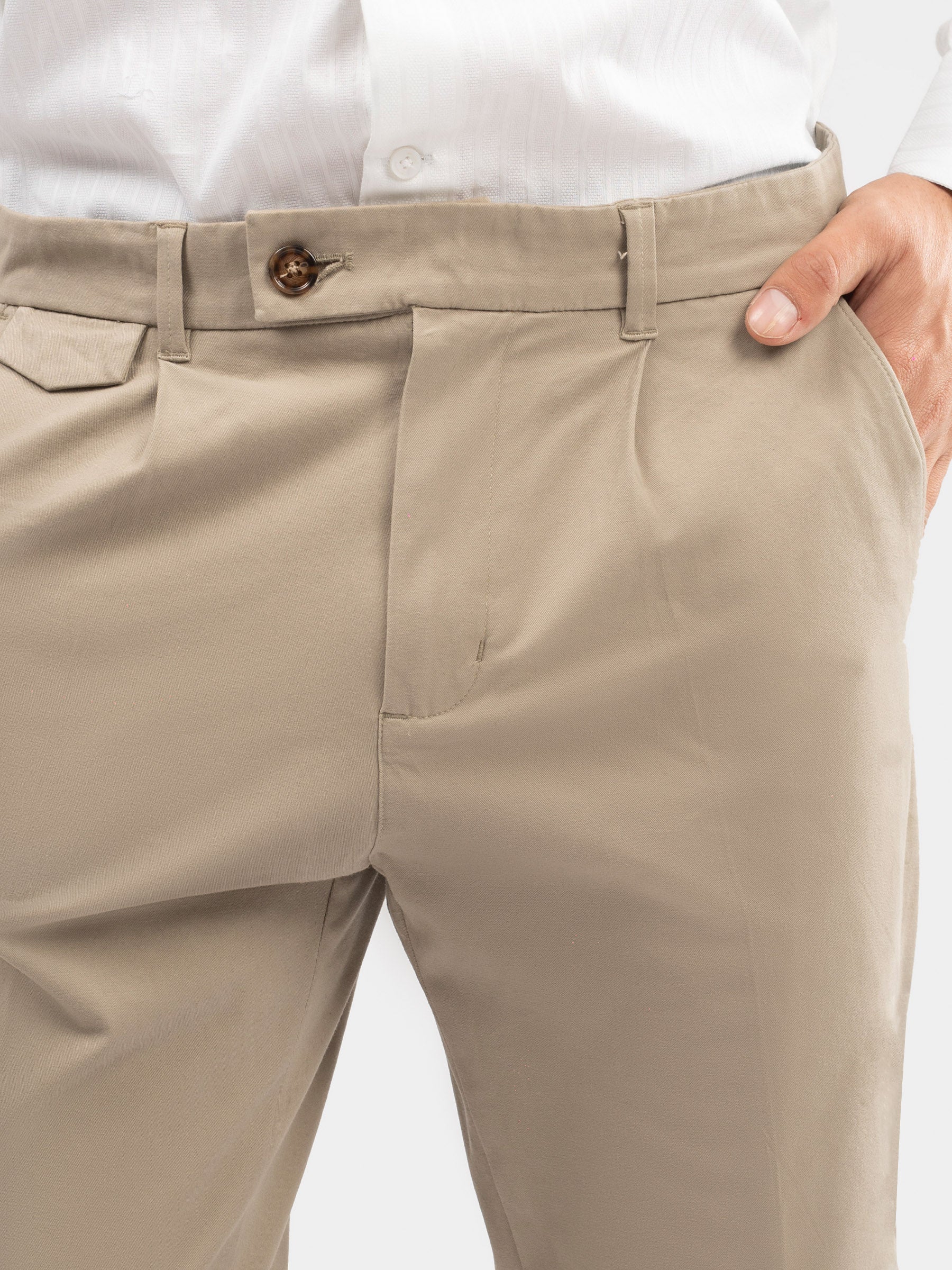 Khaki Chino With Front Pleats