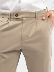 Khaki Chino With Front Pleats