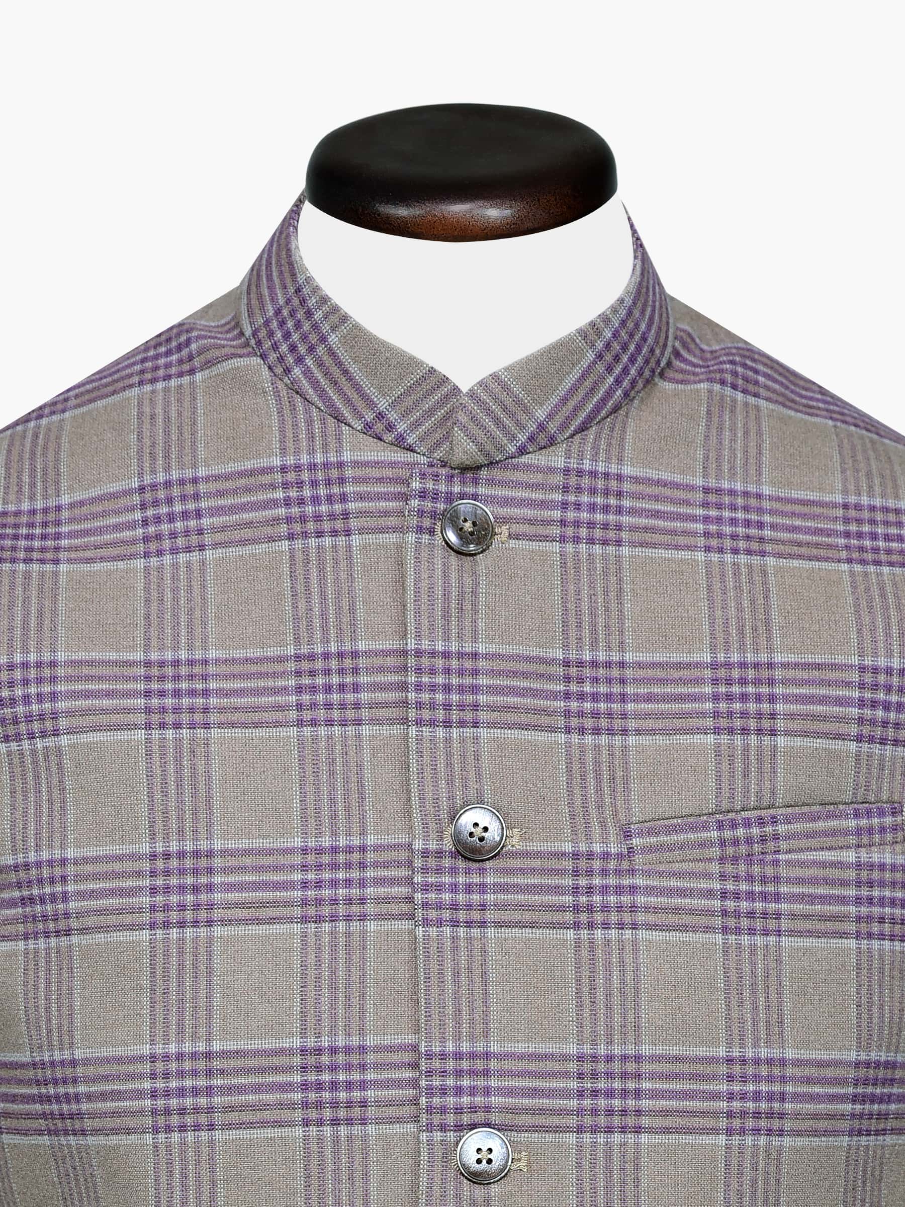 Khaki Wool Checkered Waistcoat