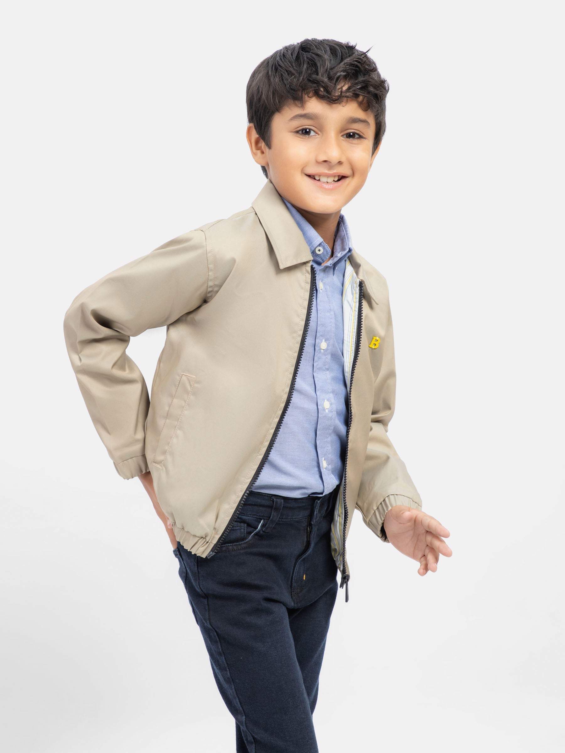 Khaki Cotton Twill Casual Collar Jacket