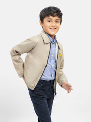 Khaki Cotton Twill Casual Collar Jacket