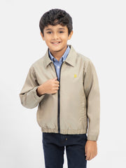 Khaki Cotton Twill Casual Collar Jacket