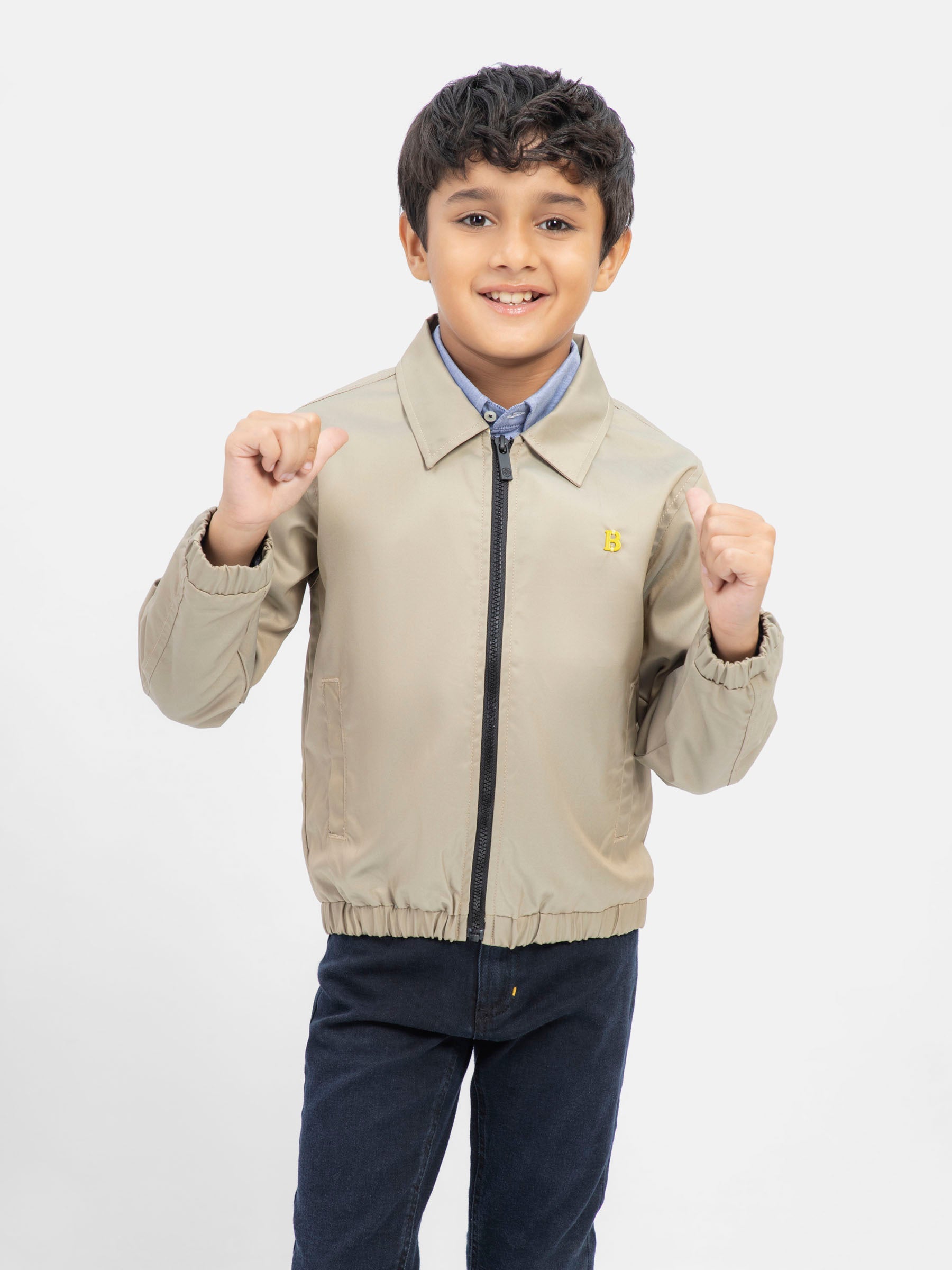 Khaki Cotton Twill Casual Collar Jacket