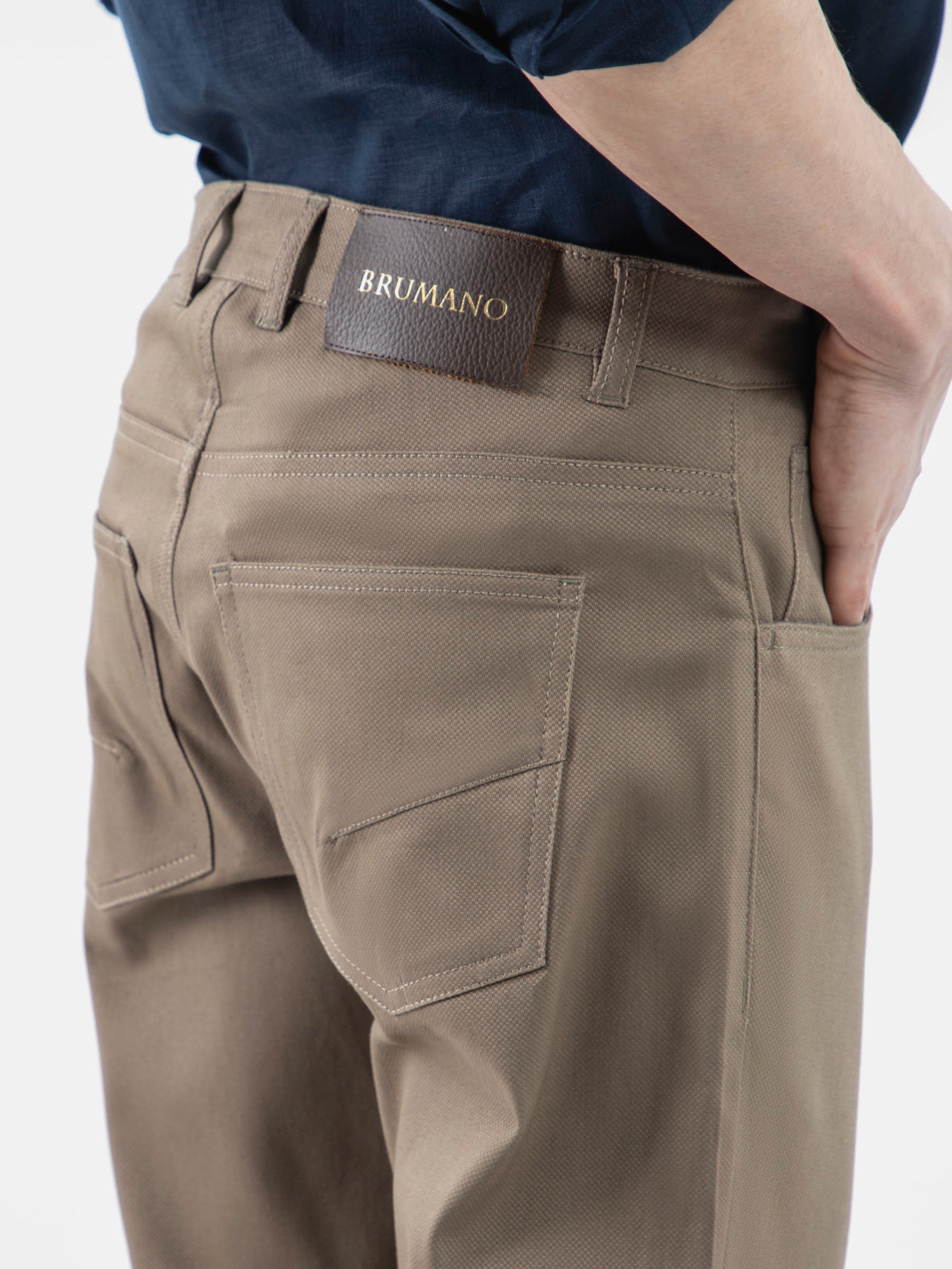 Khaki Dobby Structured Five Pocket Trouser